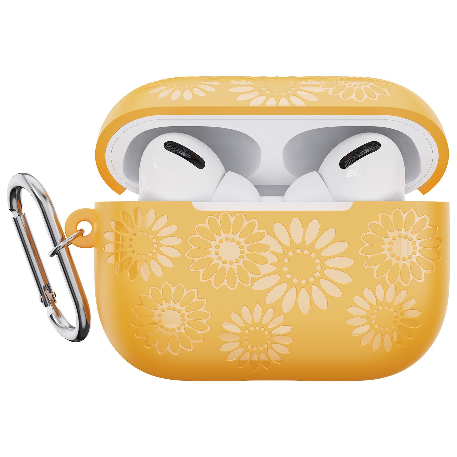 Compatible with Airpods Pro 2nd/1st Generation Case Cover Women Girls Sunflower Engraved Silicone Case for Airpod Pro Case Cover Cute Flower Case for Airpods Pro 2 1 Case with Keychain (Yellow)