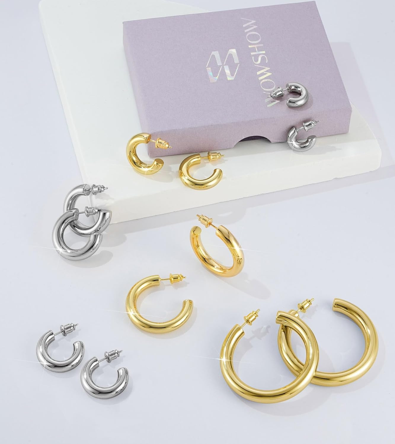 Gold Hoop Earrings, 14K Gold Plated Chunky Small Hoop Earrings for Women Lightweight Jewelry Gifts 14/20/30/35/45MM