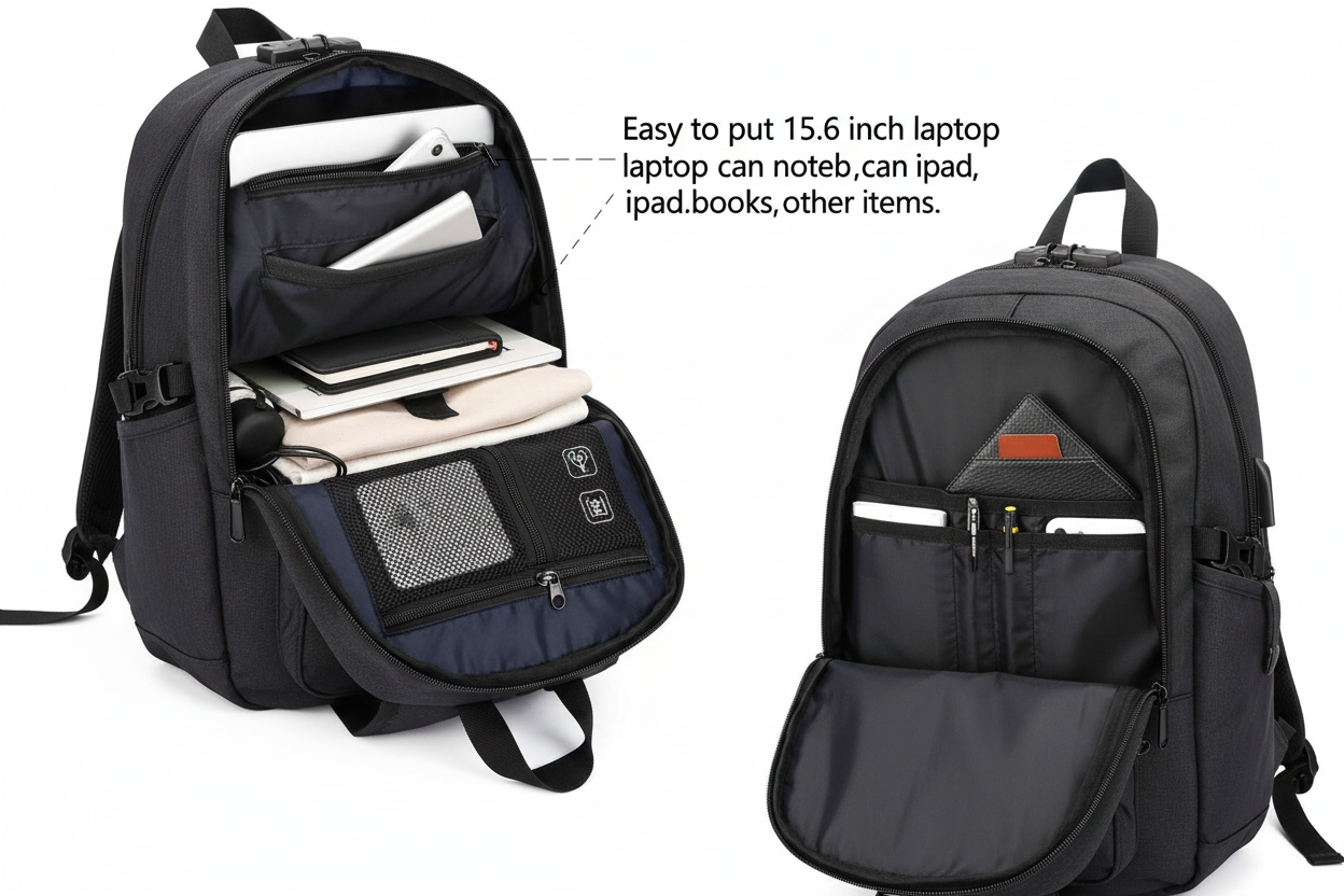 Anti-Theft Travel Laptop Backpack with USB Charging Port Lock,Water Resistant Slim Work Computer Bag for Men College Bookbags Fits 15.6 Inch Laptop