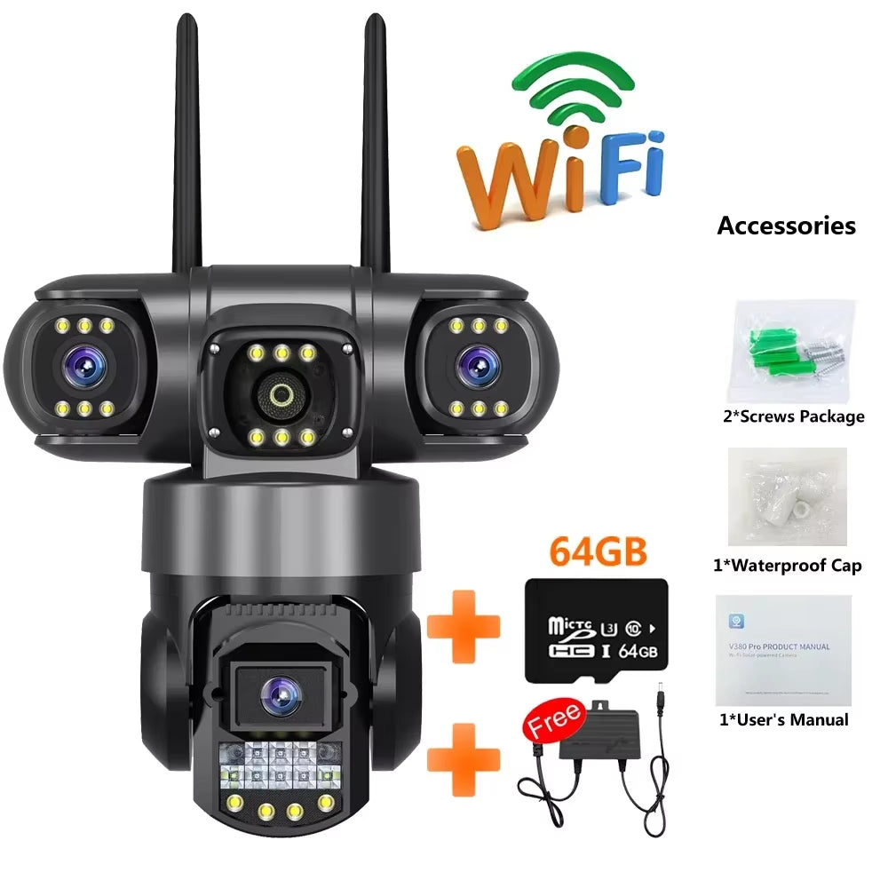 Wifi 3 Lens IP PTZ Network CCTV Camera 4G Sim Card Wireless 360 Monitor Outdoor Waterproof Security Cameras