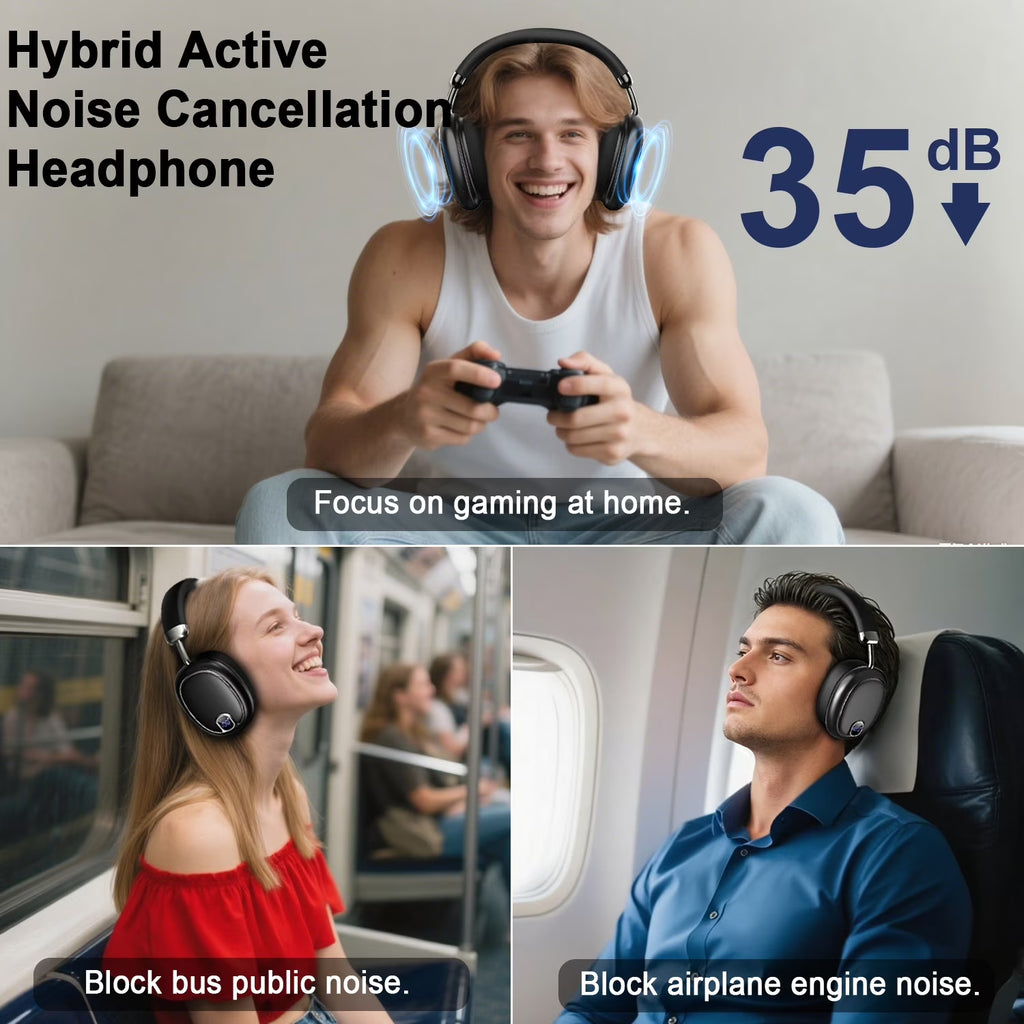 Wireless Headset, 2.4Ghz Bluetooth Headphones 5.4 with ANC Noise Canceling Mic, LED Digital Display Wireless Headphones with Memory Foam, 120+ Hours of Playtime Bluetooth Headset for Pc/Mobile