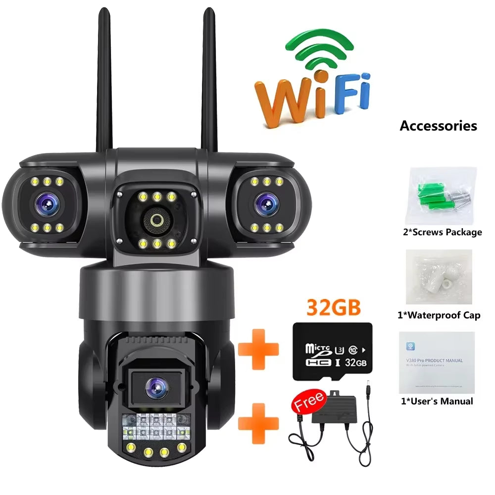 Wifi 3 Lens IP PTZ Network CCTV Camera 4G Sim Card Wireless 360 Monitor Outdoor Waterproof Security Cameras