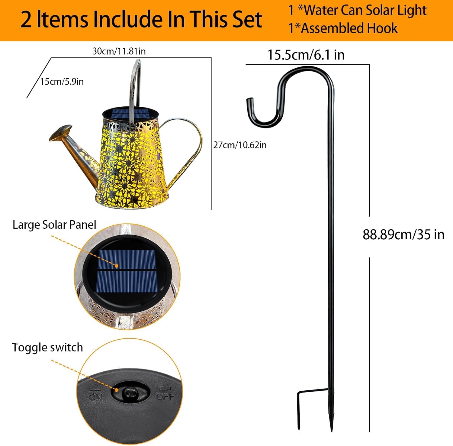 Solar Watering Can Lights, Large Retro Metal Hanging Solar Lights Outdoor Waterproof, Gifts for Women Mom Grandma Birthday, outside Yard Garden Porch Lawn Patio Decoration, Warm White