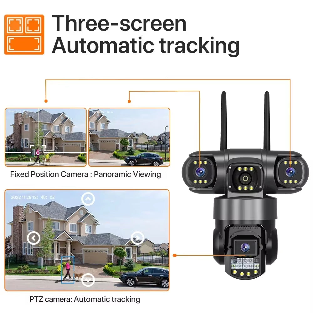 Wifi 3 Lens IP PTZ Network CCTV Camera 4G Sim Card Wireless 360 Monitor Outdoor Waterproof Security Cameras