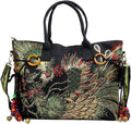 Canavas Shoulder Handbags for Women,Ladies Ethnic Travel Bohemian Bags Tote with Bling Sequins Phoenix Embroidered