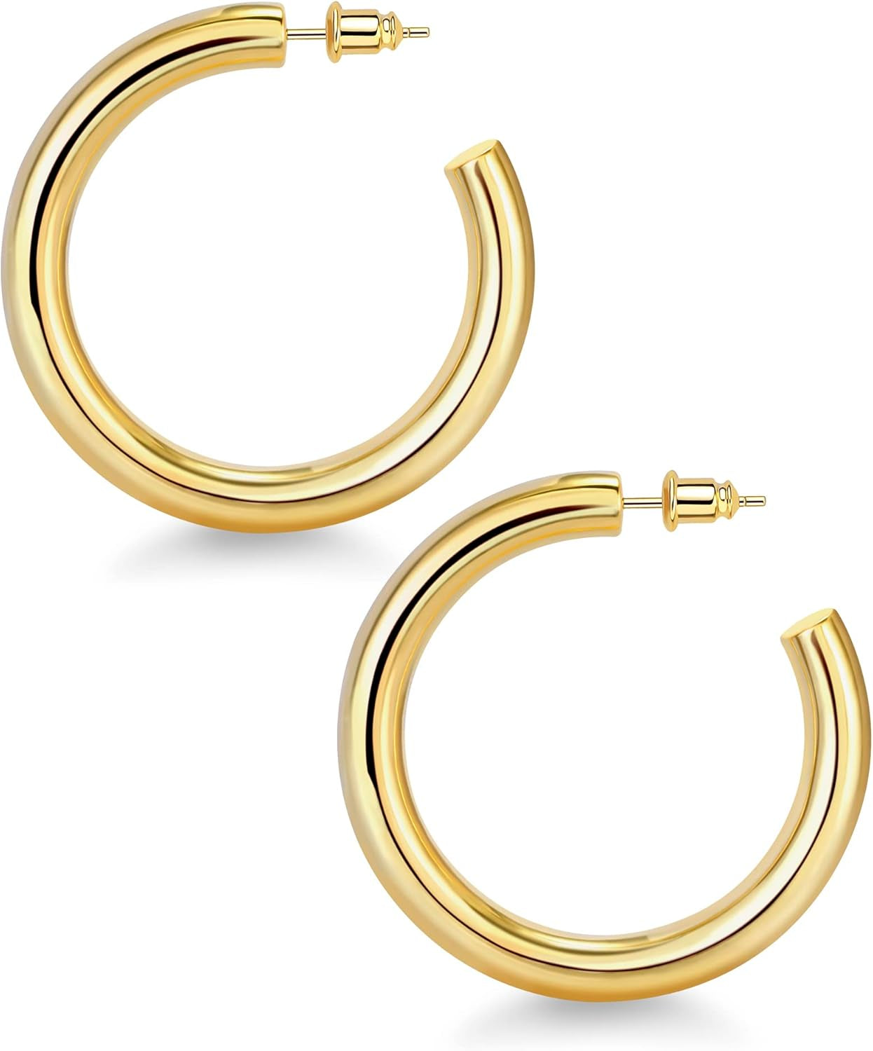 Gold Hoop Earrings, 14K Gold Plated Chunky Small Hoop Earrings for Women Lightweight Jewelry Gifts 14/20/30/35/45MM