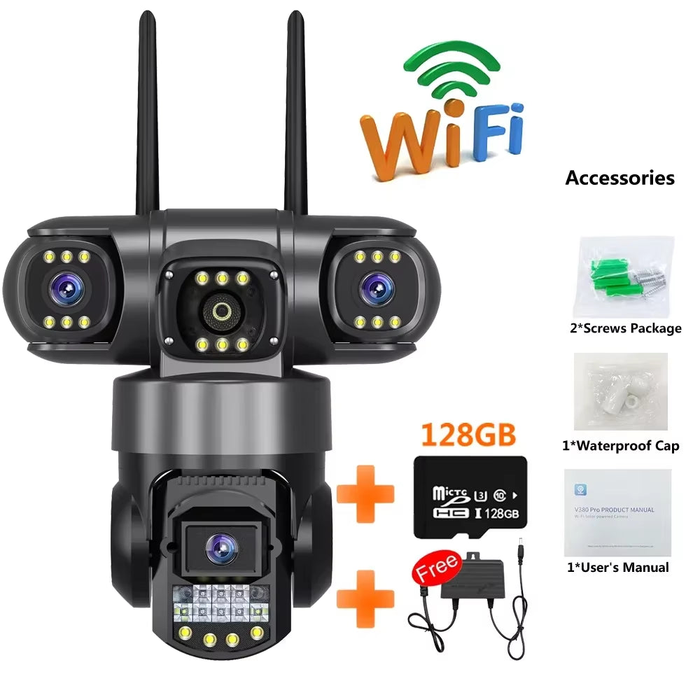 Wifi 3 Lens IP PTZ Network CCTV Camera 4G Sim Card Wireless 360 Monitor Outdoor Waterproof Security Cameras