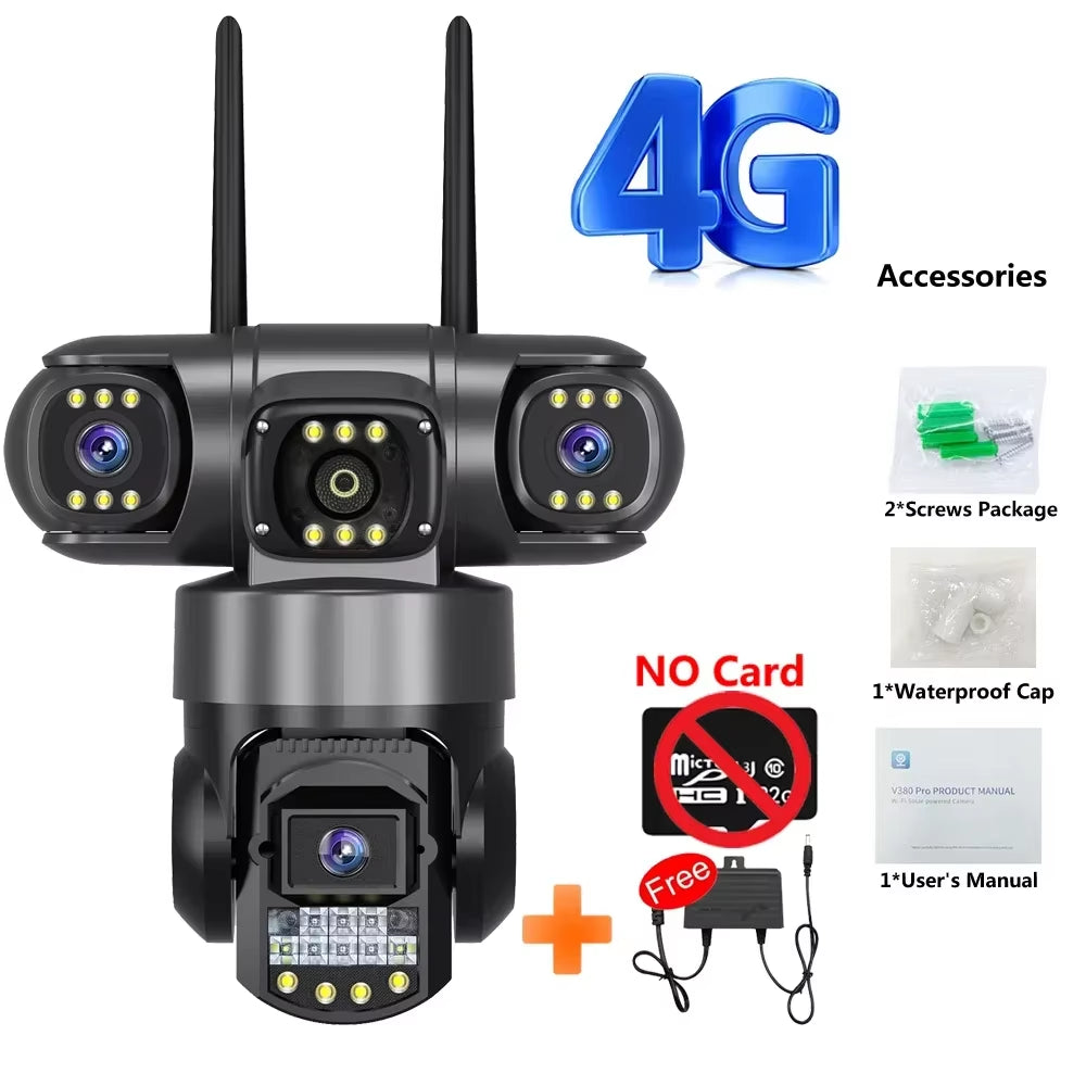 Wifi 3 Lens IP PTZ Network CCTV Camera 4G Sim Card Wireless 360 Monitor Outdoor Waterproof Security Cameras